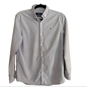 Vineyard Vines Boys Whale Shirt Blue Pink Check 100% Cotton XL-18 Like New!